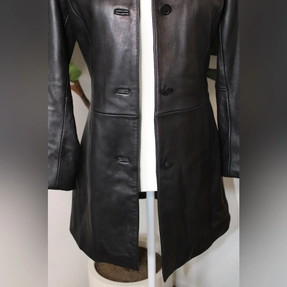 NICOLE MILLER Y2K Black Genuine Leather Coat Car Jacket (Detachable Liner) - Picture 5 of 17
